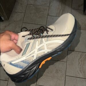 ASICS Beige and Blue Running Shoes